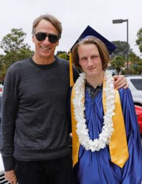 Keegan Hawk with his father Tony Hawk.